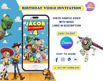 Toy Story Birthday Invitation Video | Woody Buzz Lightyear Party Invite | Editable Canva Template | Digital Download