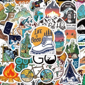 50 Nature Stickers, Outdoors Hiking Camping sticker set waterproof for hydroflask planner laptop