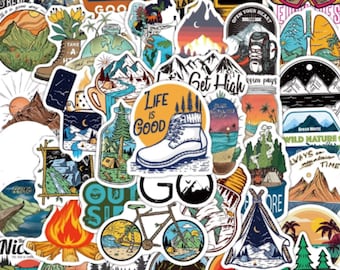 50 Nature Stickers, Outdoors Hiking Camping sticker set waterproof for hydroflask planner laptop