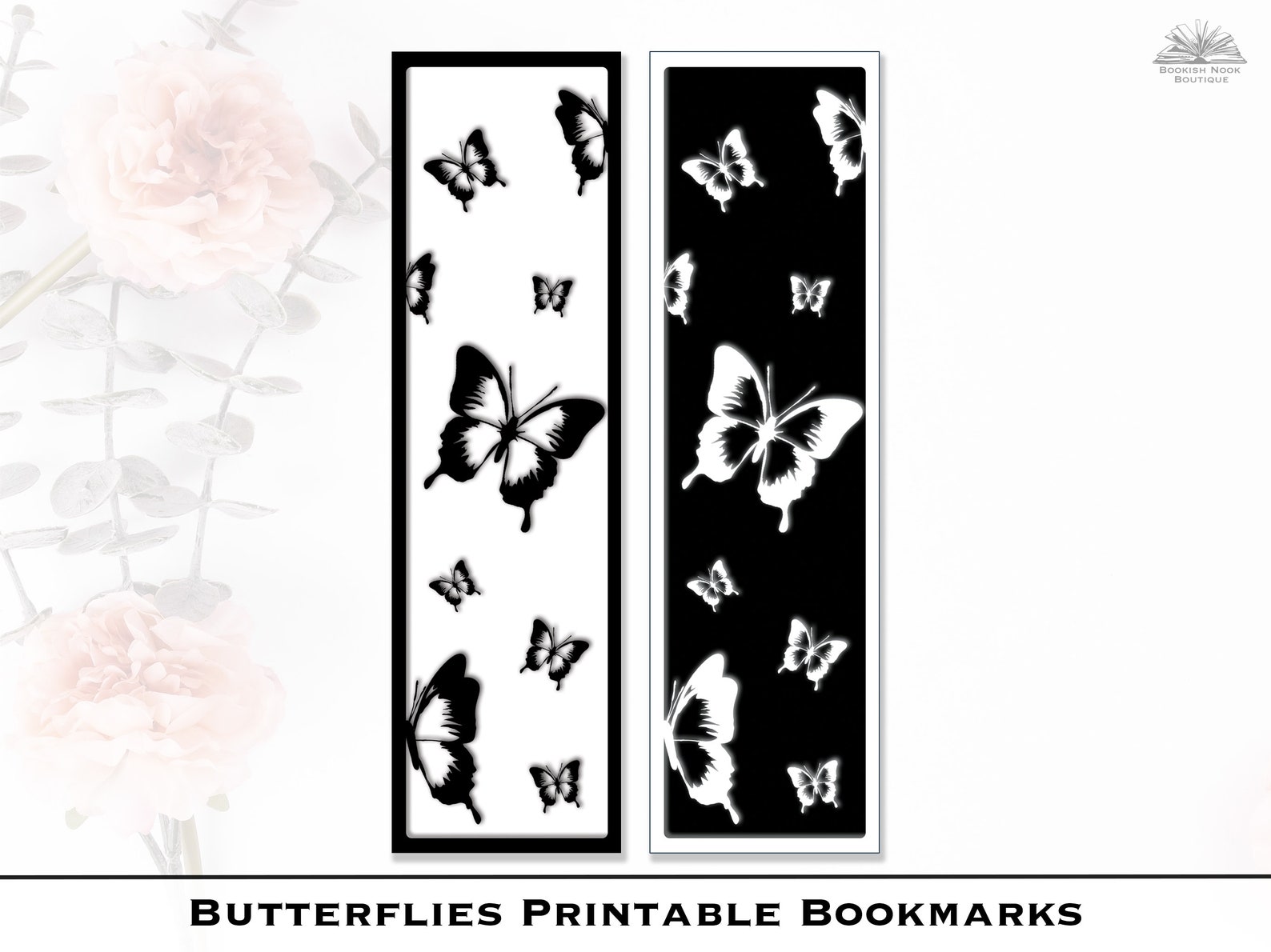 Printable Butterfly Bookmark Set for Bookworm Black and White | Etsy