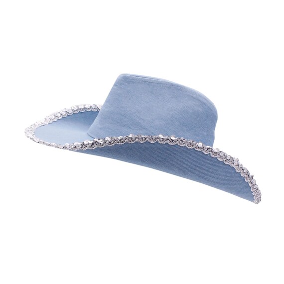 Light Blue Denim Cowboy Hat with Silver Trim Light Blue Denim Star Bling Cowboy Hat | Hot Topic main image 3