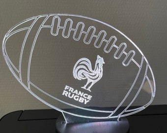 Lampe de table veilleuse France Rugby personnalisée, illusion 3D.