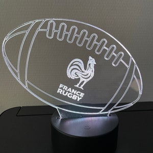 Lampe de table veilleuse France Rugby personnalisée, illusion 3D. NON