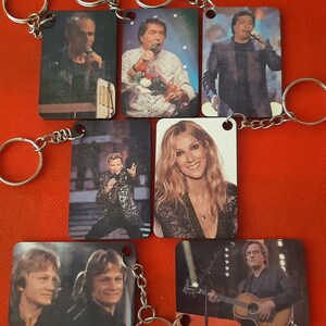 Personalized celebrity key ring printed on lime wood.