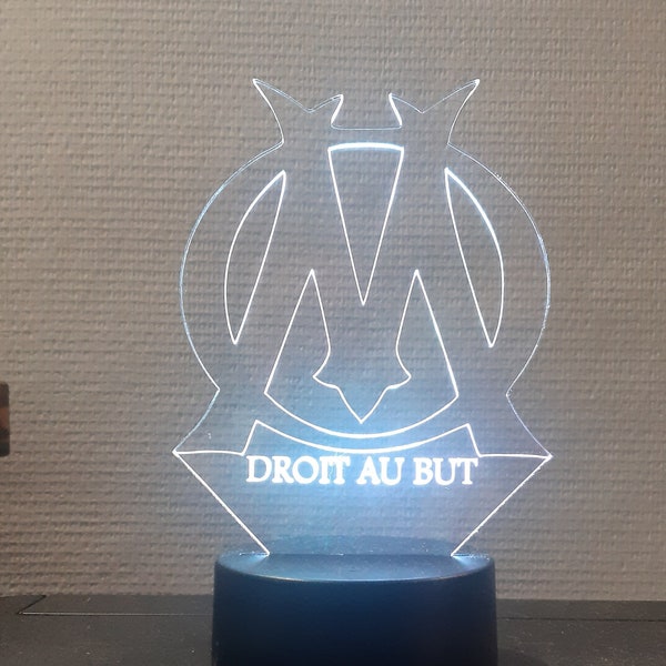 Lampe de table Olympique de Marseille veilleuse personnalisée, illusion 3D.