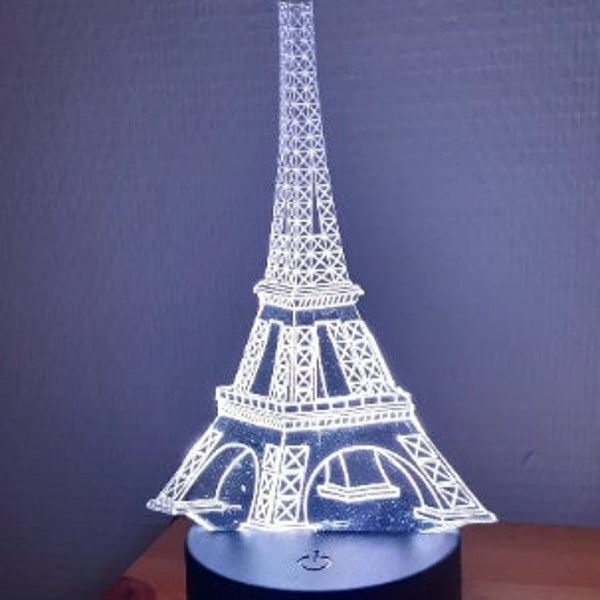 Lampe de table veilleuse Tour Eiffel personnalisée, illusion 3D.