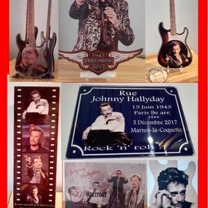 Johnny Hallyday, gravure sur guitare personnalisable faite main en bois. image 5