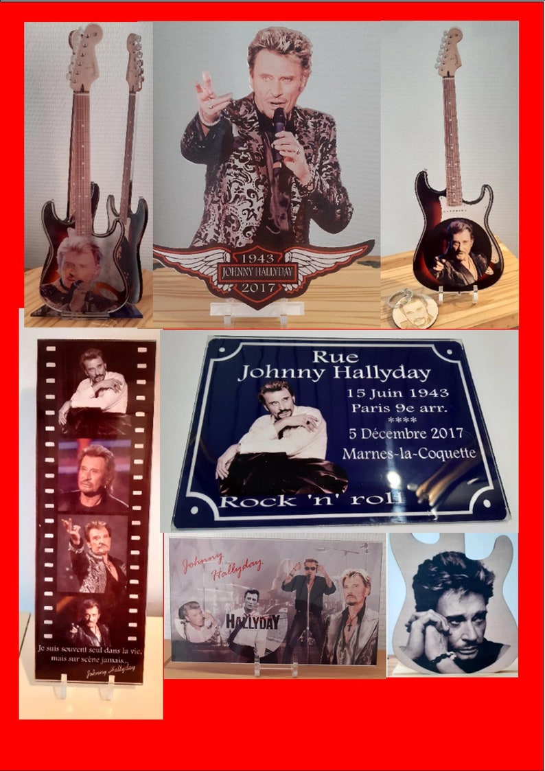 Johnny Hallyday, gravure sur guitare personnalisable faite main en bois. image 5