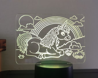 Lampe de table veilleuse Licorne personnalisée, illusion 3D.