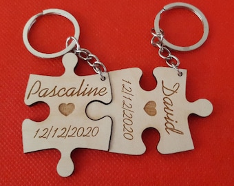 Personalized wooden duo or quattro puzzle key ring