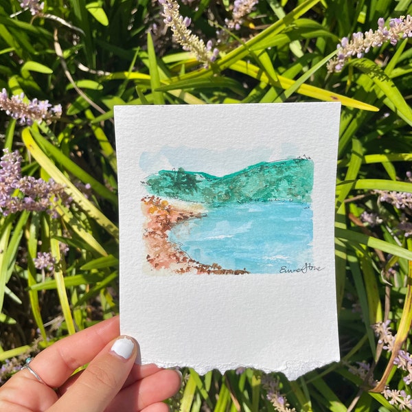 Original Little Watercolor Beach Scape Painting