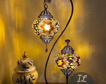 Double Shade Amber Mosaic Turkish Filigree Table Lamp
