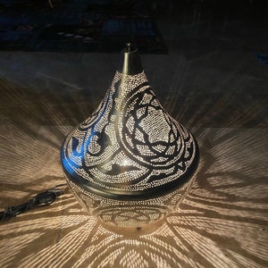 Oriental Moroccan Bronze Nickel Plated Table Lamp Complex Cutwork