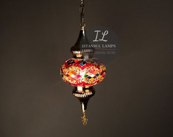 Turkish Mosaic Hanging Lamp, Stained Glass Pendant Light
