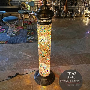 Stained Glass Turkish Mosaic Cylinder Floor Lamp Shade
