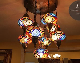 Turkish/Moroccan Bronze Mosaic Chandelier |  Kitchen Dining Room Lighting | Living Room Decor