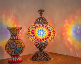 Turkish Mosaic Desk Lamp – Bohemian Filigree Table Decor