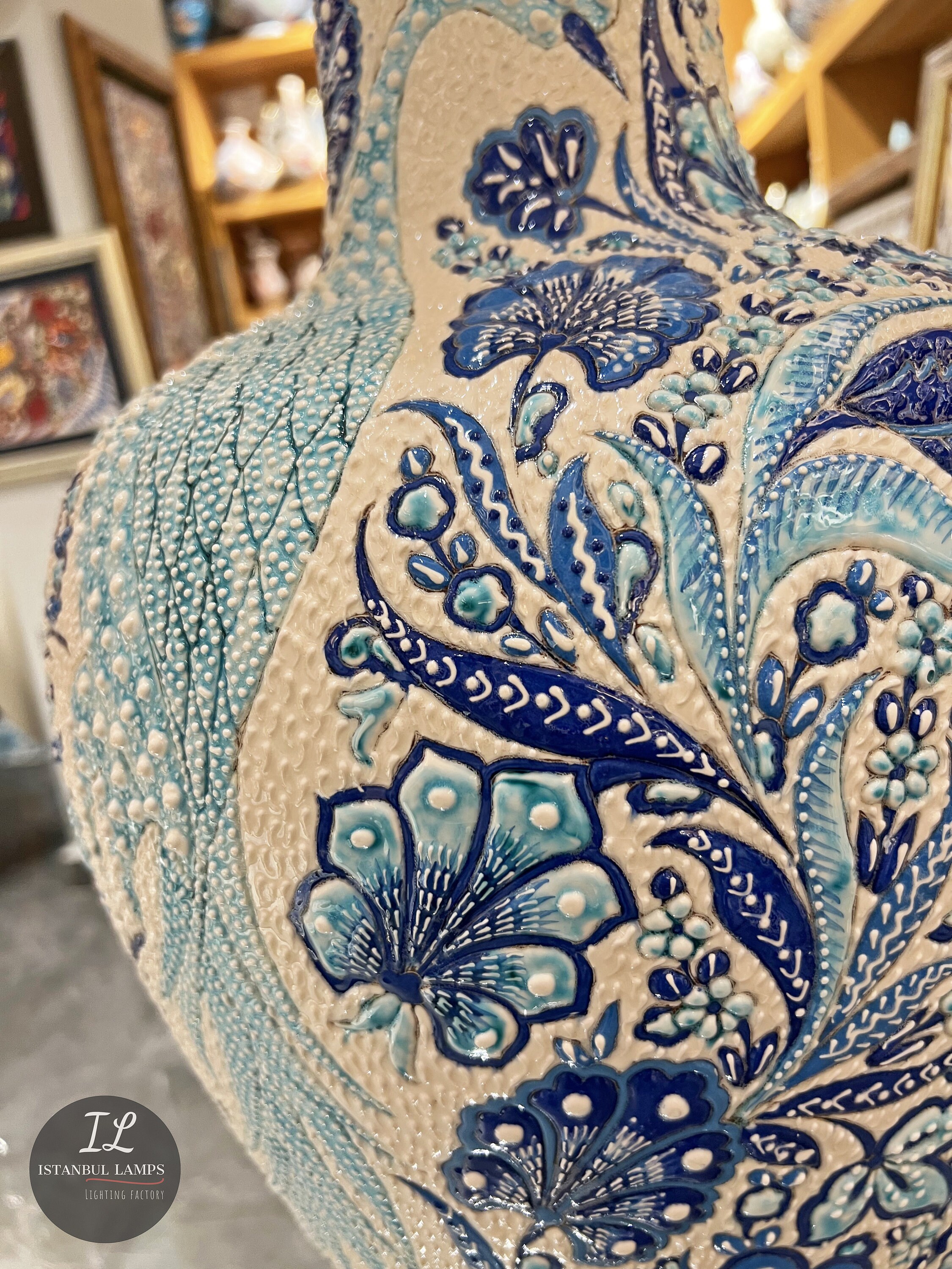 Handmade Tall Large Turkish Ceramic Floor Vase Bohemian Eclectic