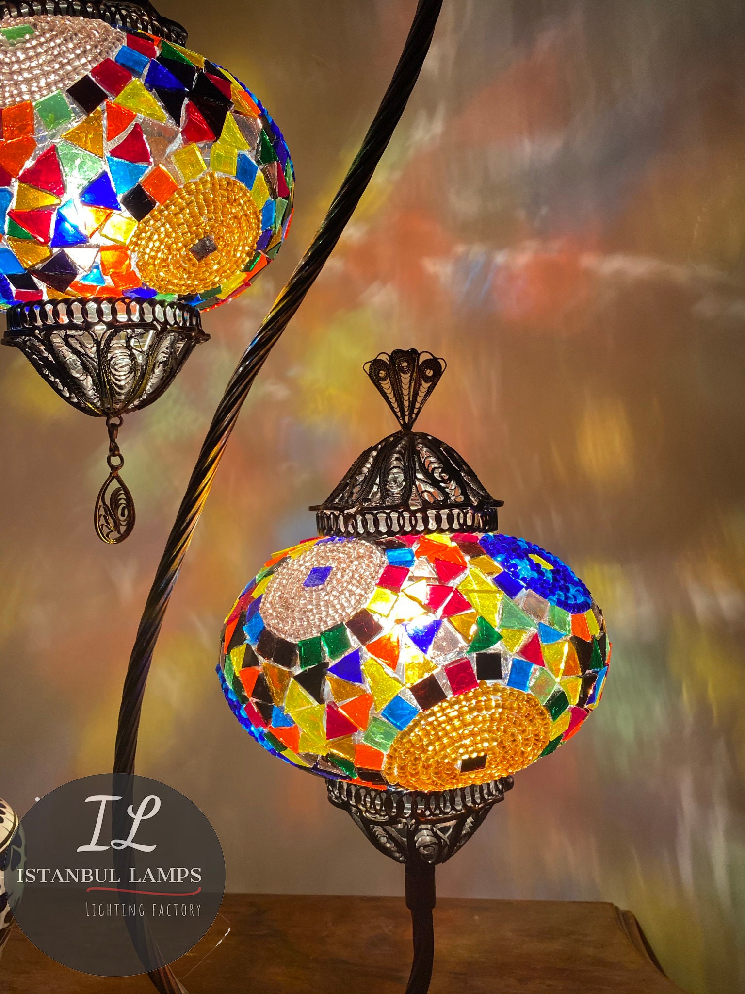 Double Shade Violet Mosaic Turkish Filigree Table Lamp | Also in