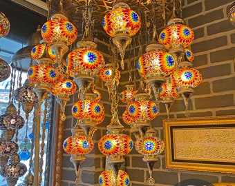 Artisanal Turkish\Moroccan Mosaic Chandelier: Bohemian Elegance for Your Home Decor