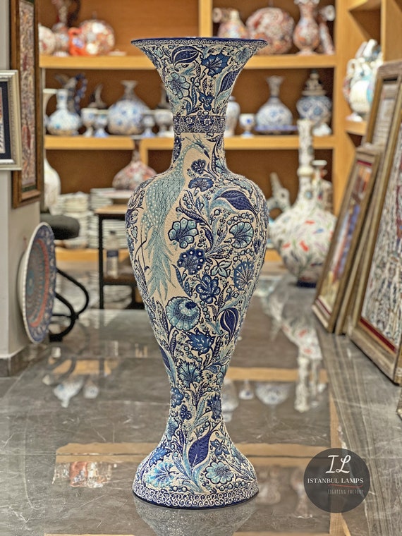Handmade Tall Large Turkish Ceramic Floor Vase Bohemian Eclectic