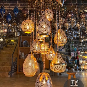 Lustre marocain/turc en laiton | Décoration d'intérieur rustique moderne