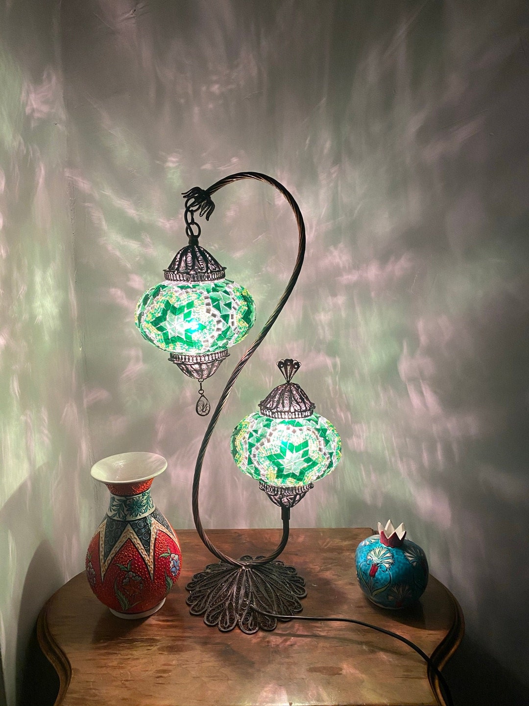 Turkishmoroccan Stained Glass Mosaic Lamp Shade Double Etsy