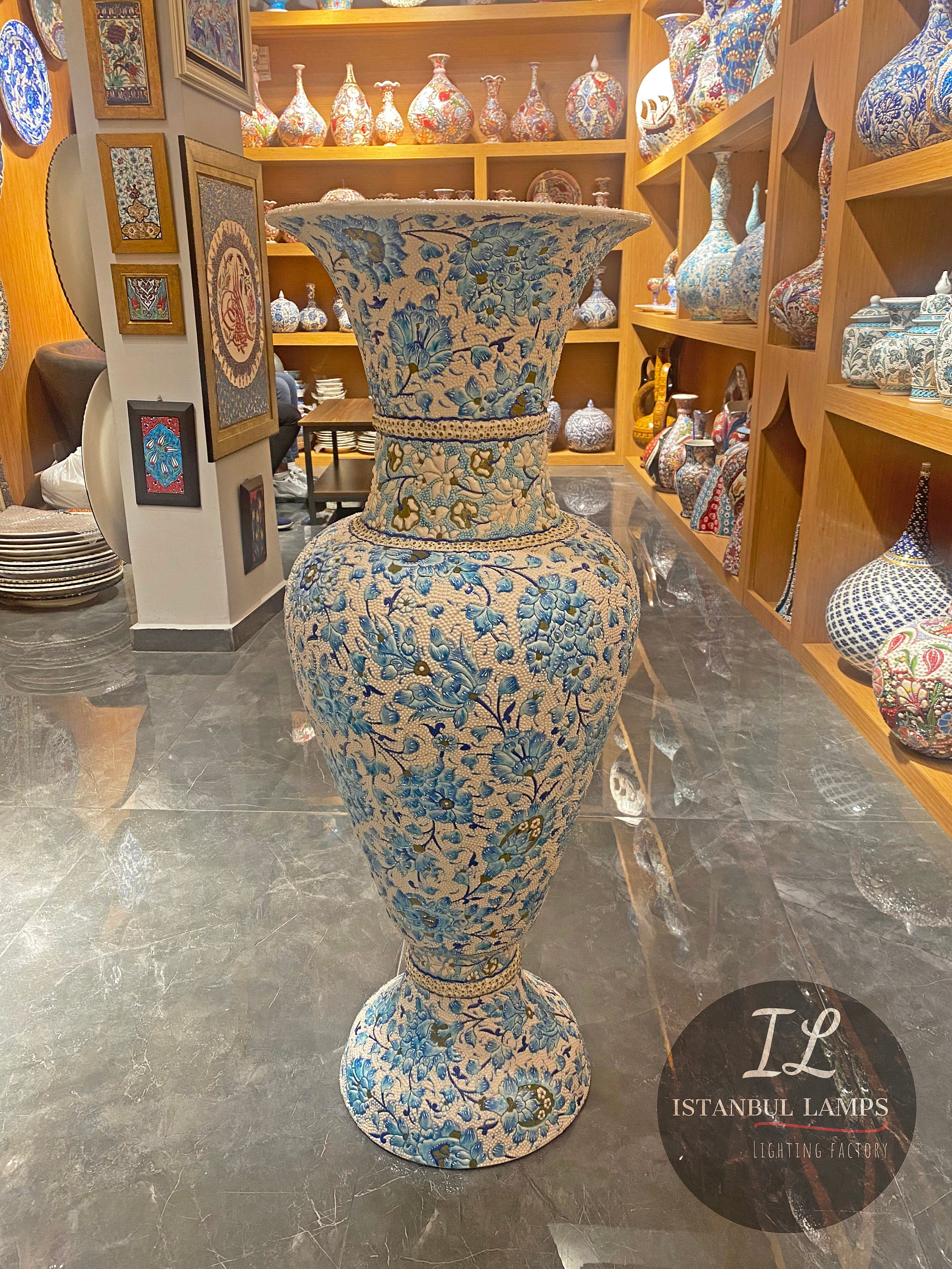 トルコ製白青手作り陶器装飾花瓶｜ホームデコレーション｜陶芸 - Etsy 日本