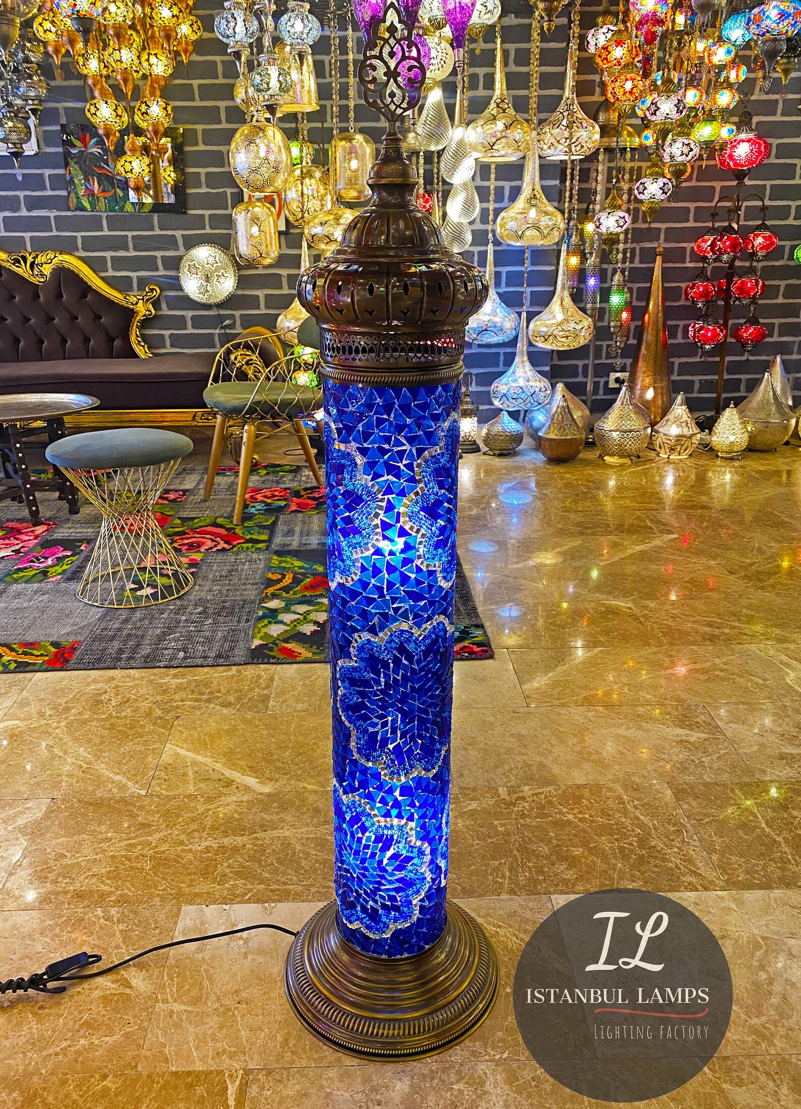 Oriental Cylinder Turkish Mosaic Floor Lamp Large Moroccan Etsy