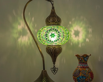 Türkische Mosaiklampe mit Schwanenhals - Boho-Schwanenhals-Schreibtisch, Nachttisch und Nachttischlampe für Haus, Büro und Wohnzimmerdekor