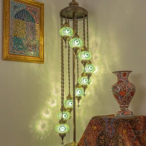 Nine Globe Turkish Mosaic Floor Lamp - Handcrafted Green Bohemian Lamp