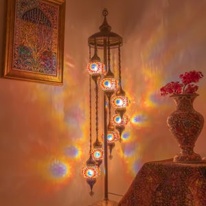 Turkish Sun Mosaic Floor Lamp: Vibrant Stained Glass for Mediterranean and Bohemian Decor