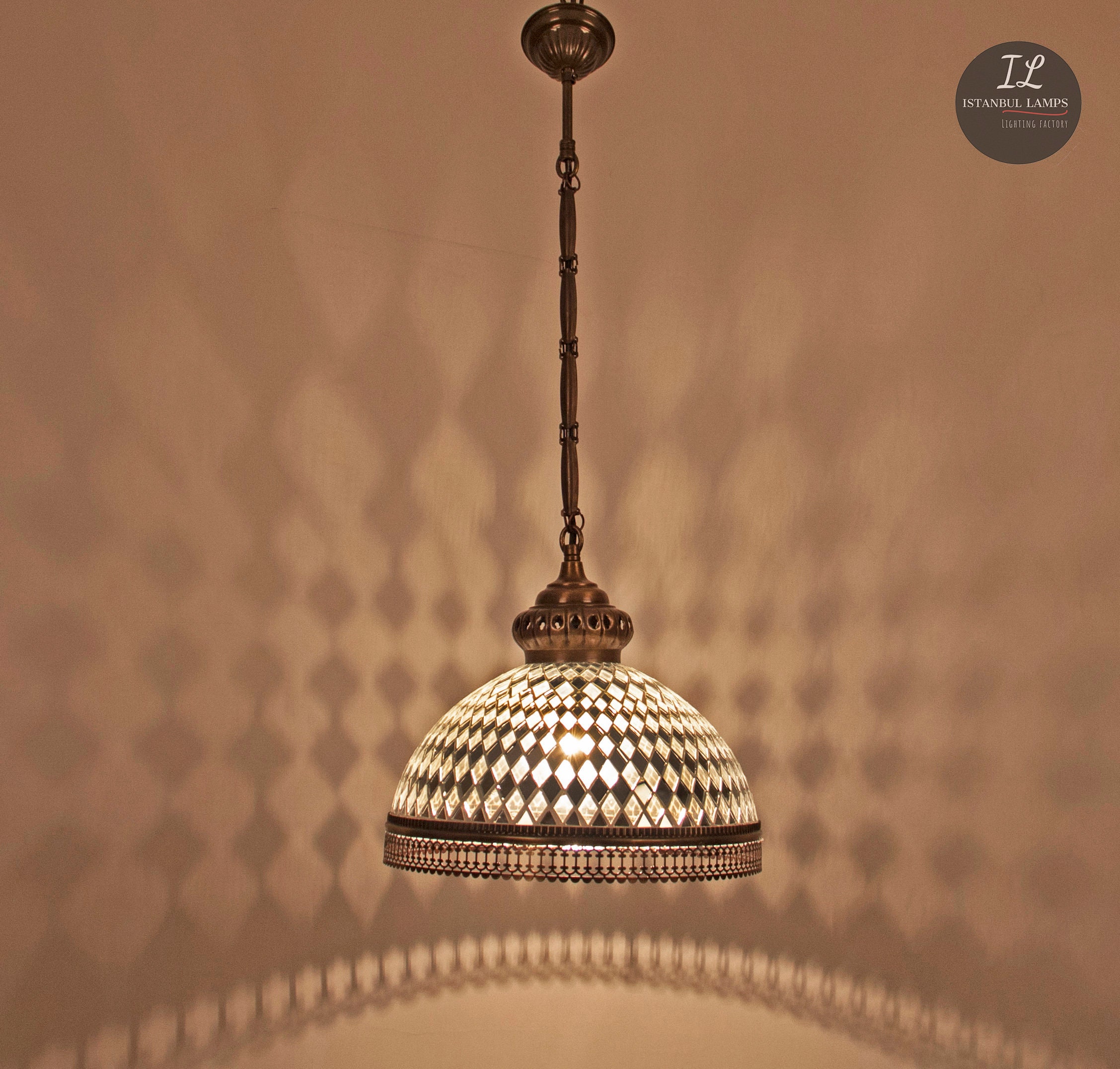 トルコ/モロッコ風モザイク吊り下げボヘミアンペンダントランプ