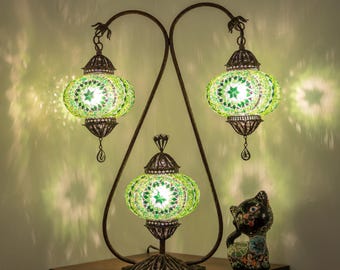 Handmade Green Mosaic Table Lamp – Turkish Bohemian Decor