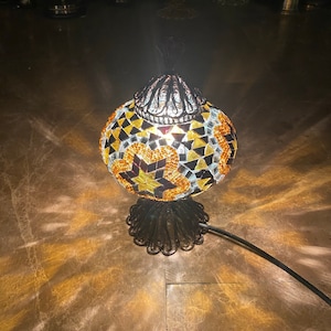 Amber Filigree Mosaic Turkish Desk Lamp, Also In Red And Blue