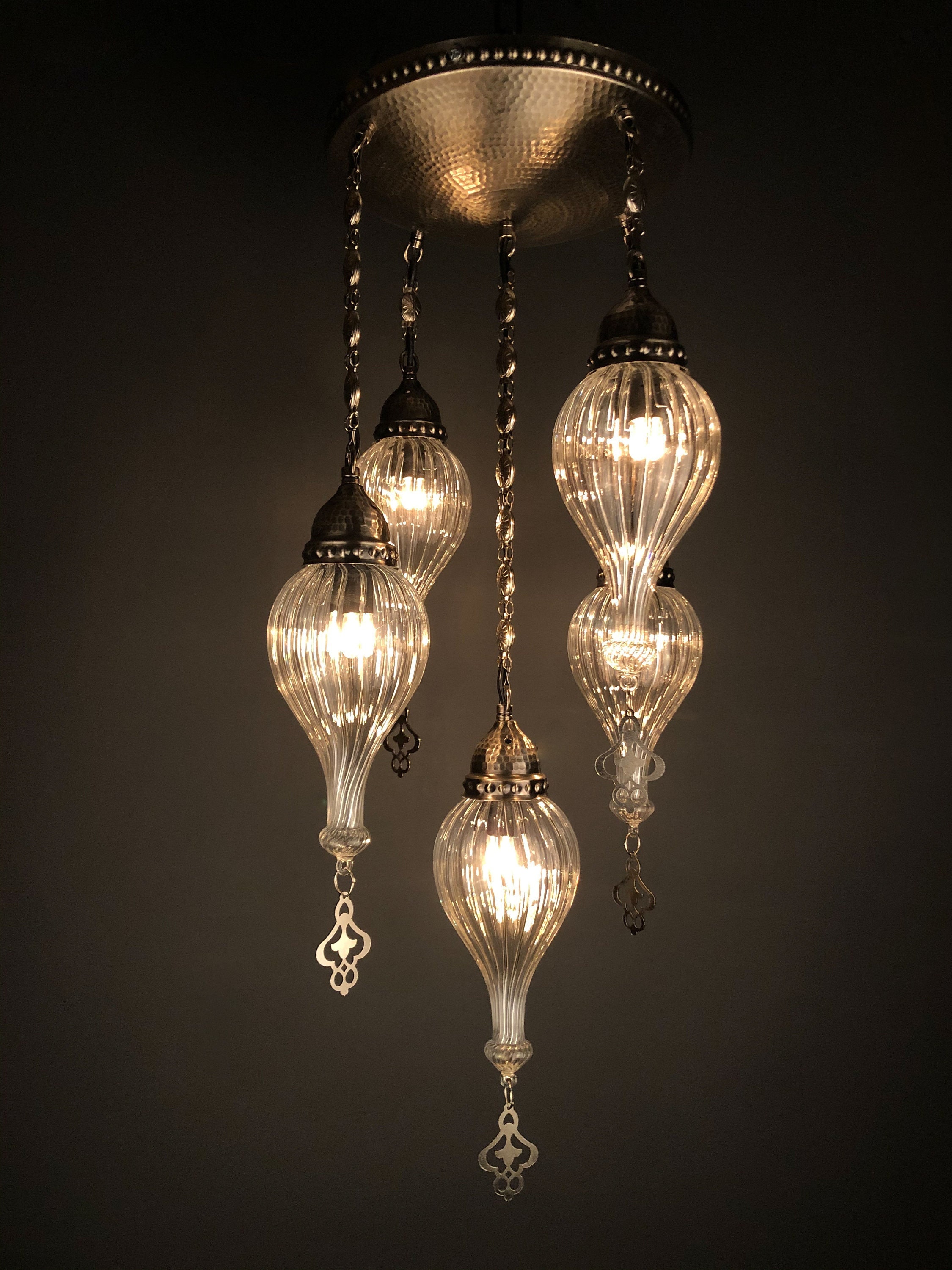 Blown Glass Bronze Turkish Hanging Pendant Chandelier | Bedroom Living Room Kitchen Outdoor Lighting