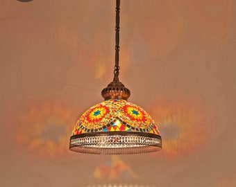 トルコ/モロッコ風モザイク吊り下げボヘミアンペンダントランプ