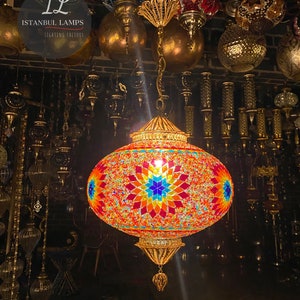 Unique Turkish/Moroccan Stained Glass Mosaic Hanging Ceiling Pendant Lamp