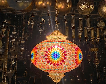 Unique Turkish/Moroccan Stained Glass Mosaic Hanging Ceiling Pendant Lamp