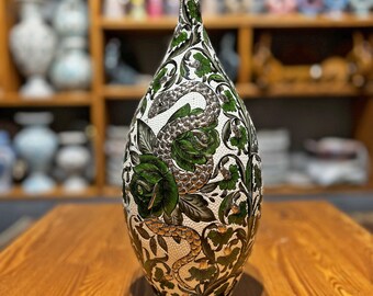 Jarrón decorativo de cerámica con forma de serpiente de plata hecho a mano