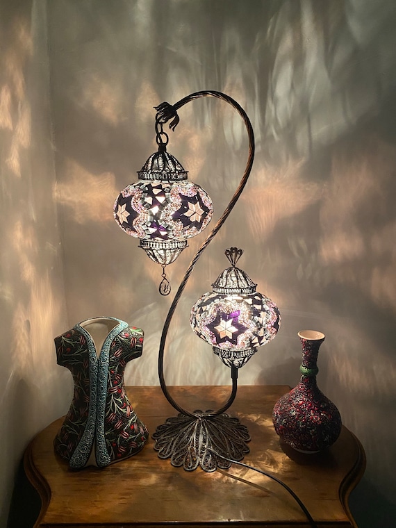 Lampada turca da tavolo in mosaico con tonalità ambra 35 cm