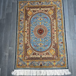 Enchanting Blue Silk Bohemian Rug - 130x100