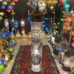Bohemian Cylinder Standing Lamp, Turkish Mosaic Moroccan Floor Lamp