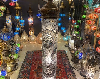Bohemian Cylinder Standing Lamp, Turkish Mosaic Moroccan Floor Lamp