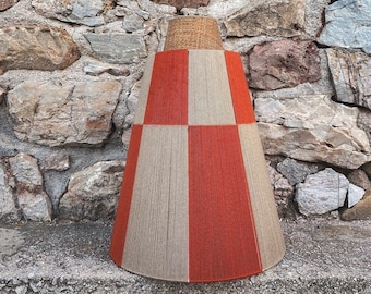 Tall Suspension Handwoven Yarn Light Pendant, Terra-cotta and Beige Abat jour, Viennesse cane lampshade, String wrapped Lantern