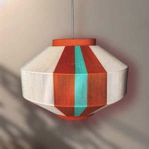 Handwoven Yarn Lampshade: Terra-cotta Capsule Pendant, Mid-Century Modern
