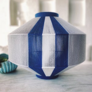 Japanese Lantern, Coastal ceiling string pendant, Handwoven yarn Lampshade , Thread capsule artdeco lamp, Large mid century modern lampshade