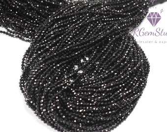2-3mm Natural Black Spinel Beads, A++ Micro Faceted Round Beads 12", Black Healing Gemstone Wholesale Beads, Handmade Jewelry Making Beads