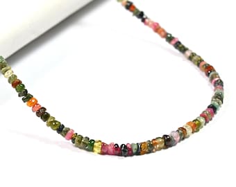 Natural Watermelon Tourmaline Beads Necklace, 3-4MM Smooth Tyre Shape Tourmaline Gemstone Necklace, Handmade Jewelry For Her, Christmas Gift