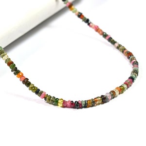 Natural Watermelon Tourmaline Beads Necklace, 3-4MM Smooth Tyre Shape Tourmaline Gemstone Necklace, Handmade Jewelry For Her, Christmas Gift